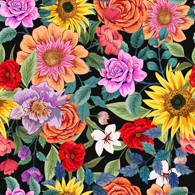 Padrão sem emenda colorido elegante com ilustração de design floral botânico