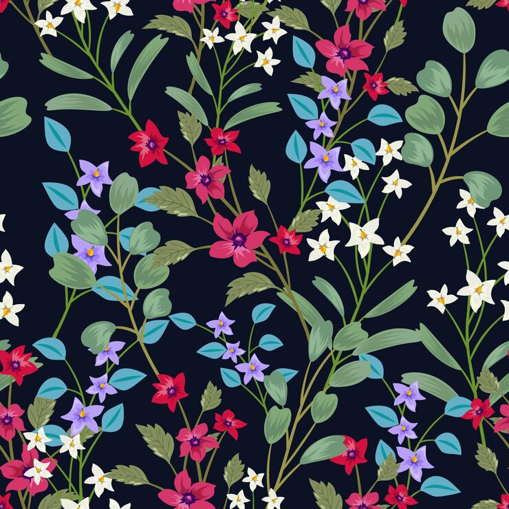 Padrão sem emenda colorido elegante com ilustração de design floral botânico