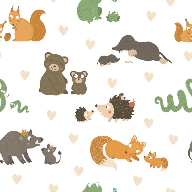 padrão sem emenda com animais bebês e seus pais