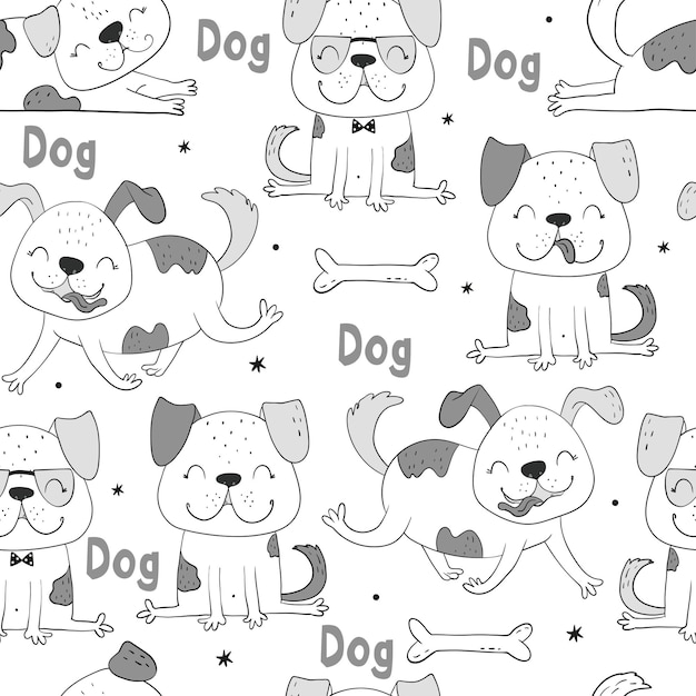 Padrão sem emenda com cachorro. impressão de vetor com cães bonitos engraçados na moda. ilustração vetorial