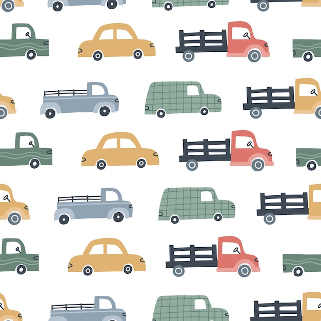 Padrão sem emenda com carros bonitos para design de crianças. Mão-extraídas ilustração vetorial.