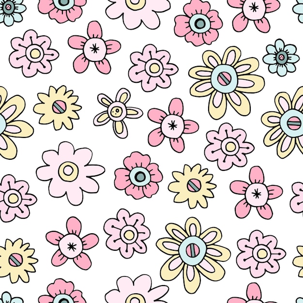 Padrão sem emenda com delicadas flores de doodle de primavera para papel de parede no berçário ou para papel de embrulho ou tecido.