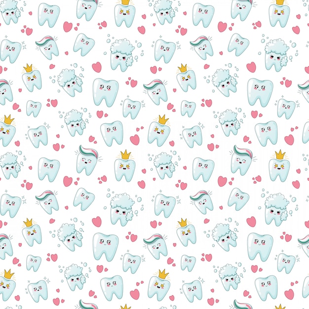 Padrão sem emenda com dentes de kawaii