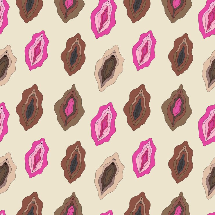Vetor padrão sem emenda com diferentes tipos de lábios femininos. ilustrador de uma vagina. vetor