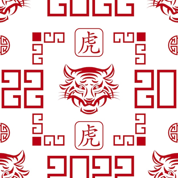 Padrão sem emenda com elementos asiáticos na cor de fundo para o feliz ano novo chinês do tiger 2022, folhetos, pôster e banner, (traduzir: feliz ano novo chinês, 2022)