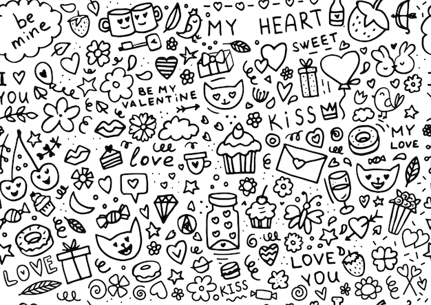 Padrão sem emenda com elementos de doodle para o dia dos namorados.