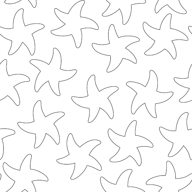 Padrão sem emenda com estrela do mar contorno preto ilustração vetorial fundo branco