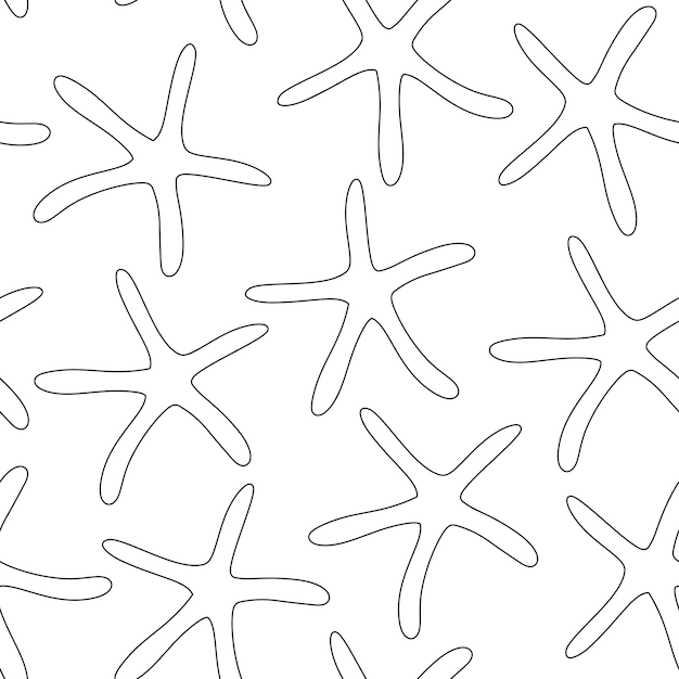 Padrão sem emenda com estrela do mar contorno preto ilustração vetorial fundo branco