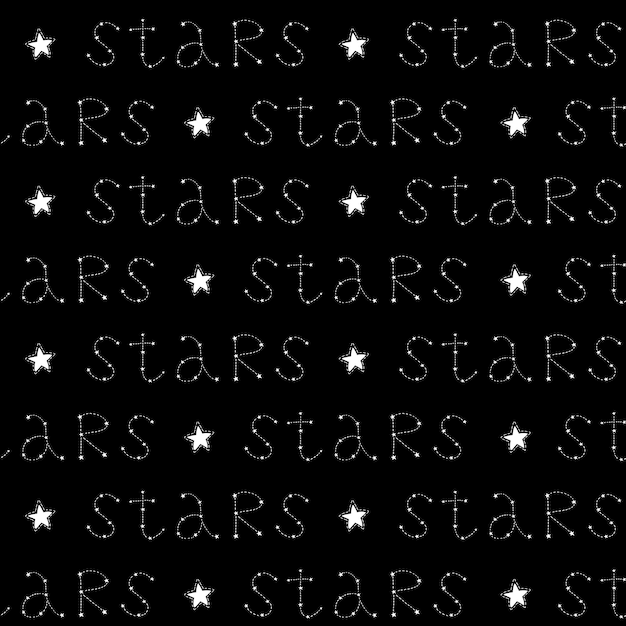 Padrão sem emenda com estrelas e texto manuscrito