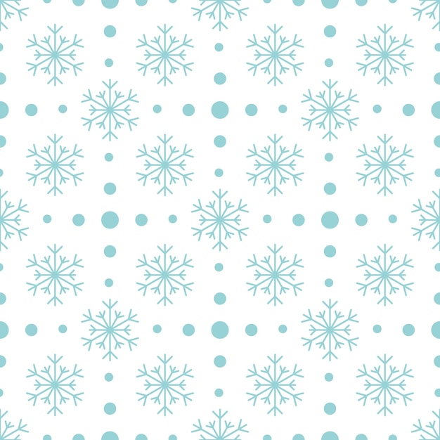 Padrão sem emenda com flocos de neve azuis e pontos em fundo branco. Decoração tradicional festiva de inverno para ano novo, Natal, feriados e design. Ornamento de linha simples