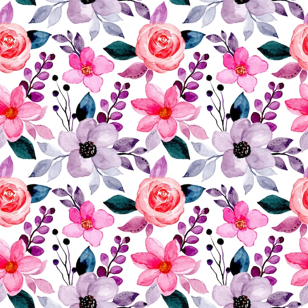 padrão sem emenda com flor aquarela rosa roxa