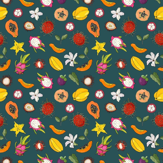 Padrão sem emenda com frutas exóticas. design para tecido, têxtil, papel de parede, embalagem.