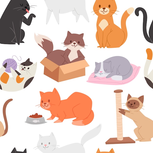 Padrão sem emenda com gatinhos fofos. gatinho infantil de personagem de desenho animado