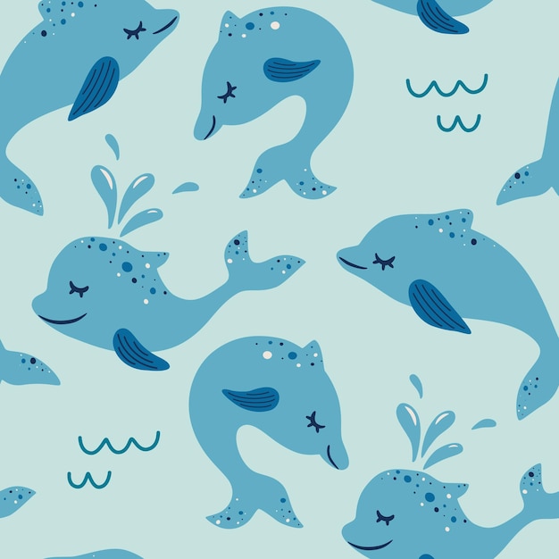 Padrão sem emenda com golfinho tema marinho adequado para papel de parede de tecido