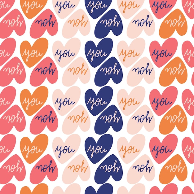 Padrão sem emenda com grande coleção de objetos de amor e símbolos para feliz dia dos namorados. Ilustração plana colorida.