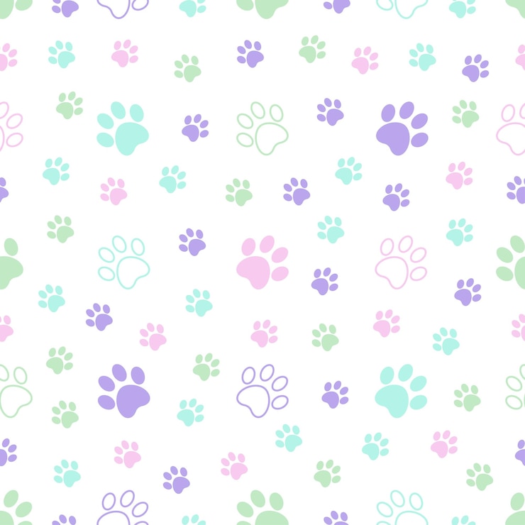 Vetor padrão sem emenda com impressão de pata colorida sobre fundo branco. estampa de animal. ilustração vetorial