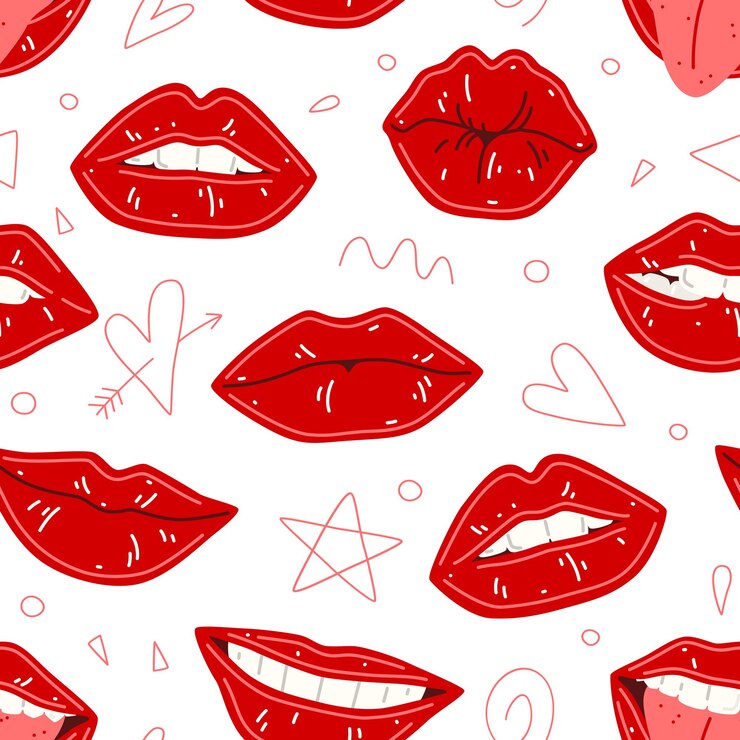 Padrão sem emenda com lábios femininos. Lábios com batom vermelho