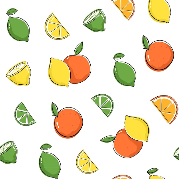 Padrão sem emenda com limão, limão e laranja. design perfeito com desenho cítrico