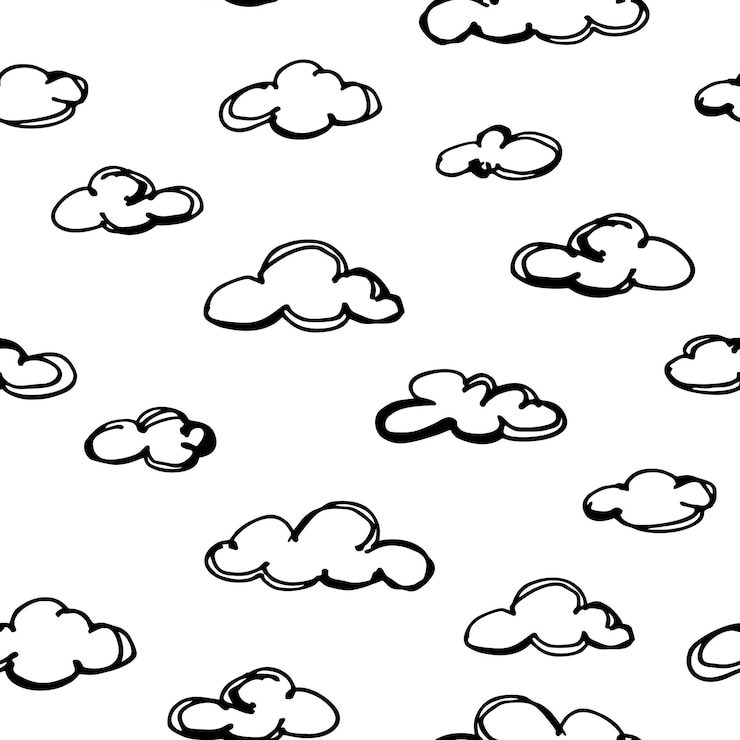 Vetor padrão sem emenda com nuvens de mão desenhada. ilustração vetorial