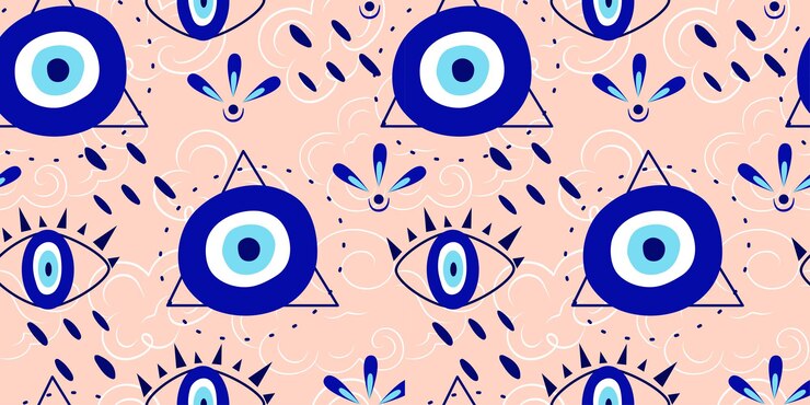 Vetor padrão sem emenda com olho grego. olhos azuis são um talismã e amuleto para proteção. ilustração vetorial em padrão sem emenda de estilo simples com círculos.