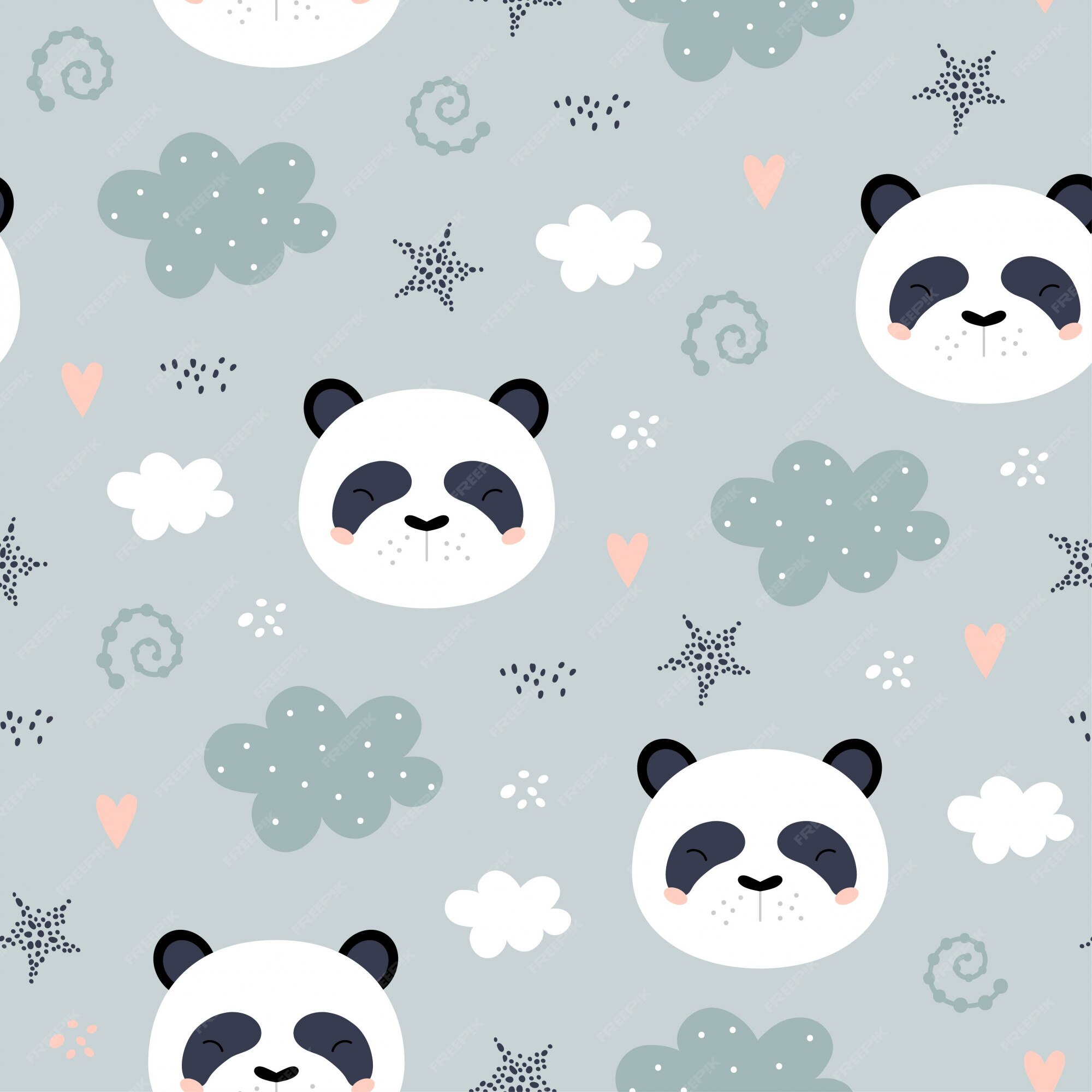 Padrão Sem Emenda Bonito Do Panda. Fundo Azul Do Vetor Com O Rosto Branco  Kawaii Do Panda. Para O Papel De Parede Das Crianças, Tecido Royalty Free  SVG, Cliparts, Vetores, e Ilustrações