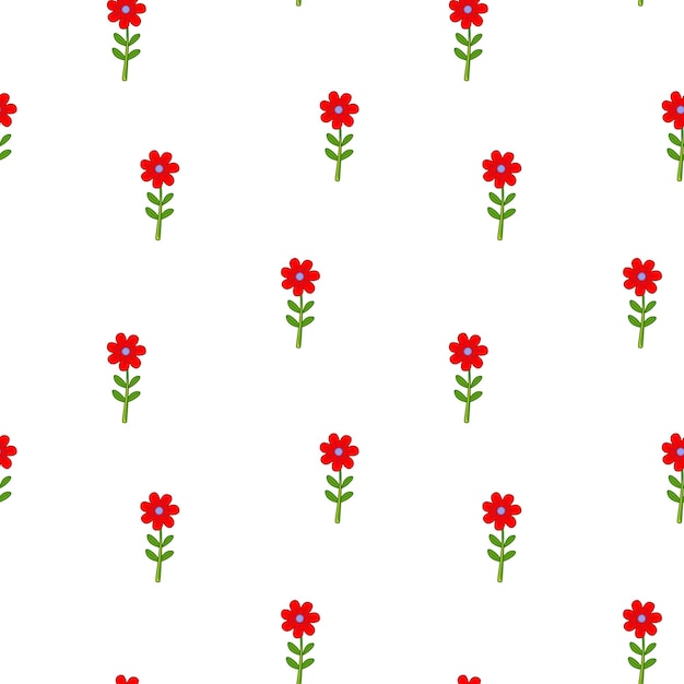 Padrão sem emenda com pequenas flores vermelhas em um fundo branco. ilustração de primavera minimalista para embalagens, roupas de bebê e têxteis. margaridas fofas delicadas.