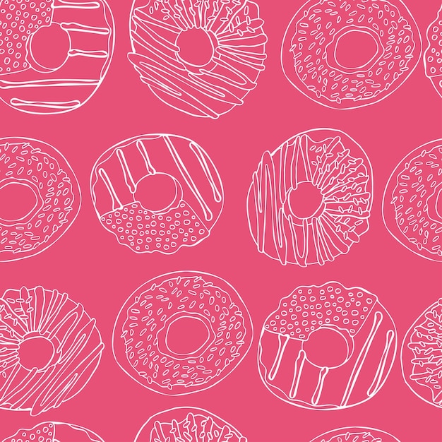 Padrão sem emenda com rosquinhas de doodle em fundo rosa