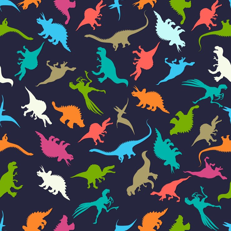 Vetor padrão sem emenda com silhuetas de dinossauros