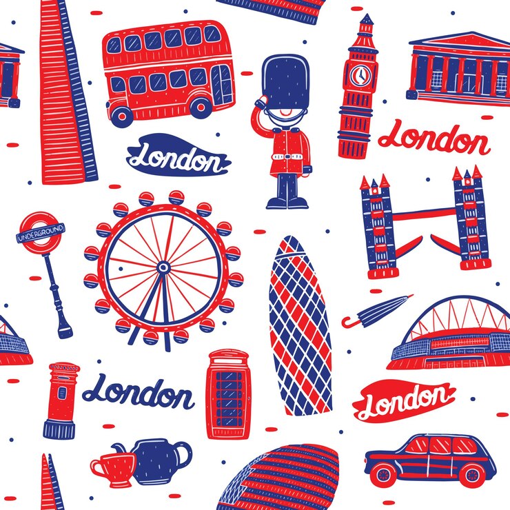 Padrão sem emenda da cidade de Londres com elementos de pontos de referência