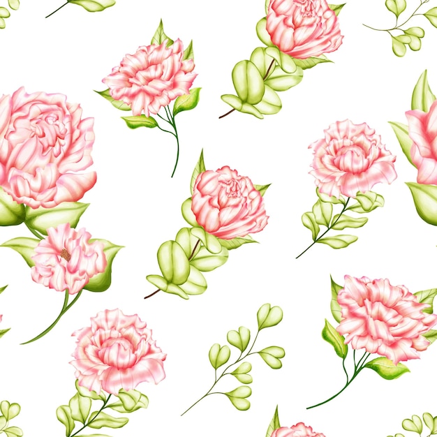 Padrão sem emenda de aquarela floral peônia