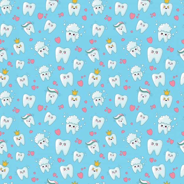 Padrão sem emenda de atendimento odontológico kawaii