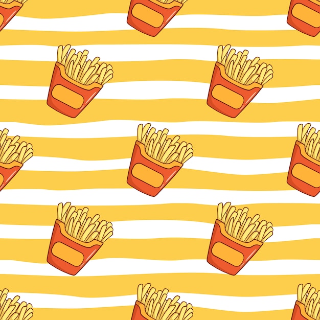 Vetor padrão sem emenda de batatas fritas com estilo doodle