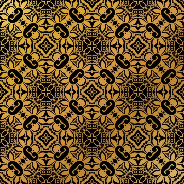 Padrão sem emenda de batik de ouro de luxo, o batik indonesian é uma técnica de tingimento com resistência a cera aplicada a todo o pano