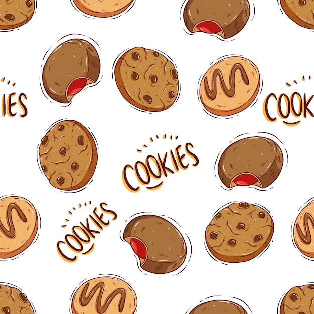 Padrão sem emenda de biscoitos e biscoitos com estilo doodle ou desenho à mão