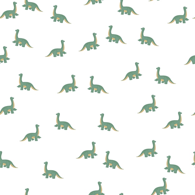 Vetor padrão sem emenda de bonito braquiossauro. esboço de dinossauro de crianças engraçadas. textura repetida em estilo doodle para tecido, papel de embrulho, papel de parede, tecido. ilustração vetorial.