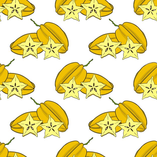 Padrão sem emenda de carambola. uma fatia de carambola. fruta tropical exótica. ilustração vetorial