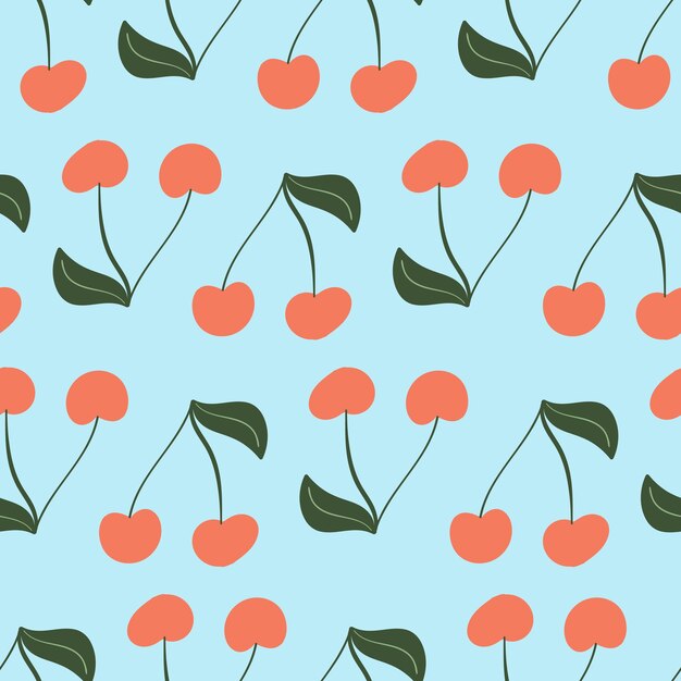 Padrão sem emenda de cereja fundo vetorial bonito ilustração de frutas de verão brilhante design de mistura de frutas para tecido e decoração