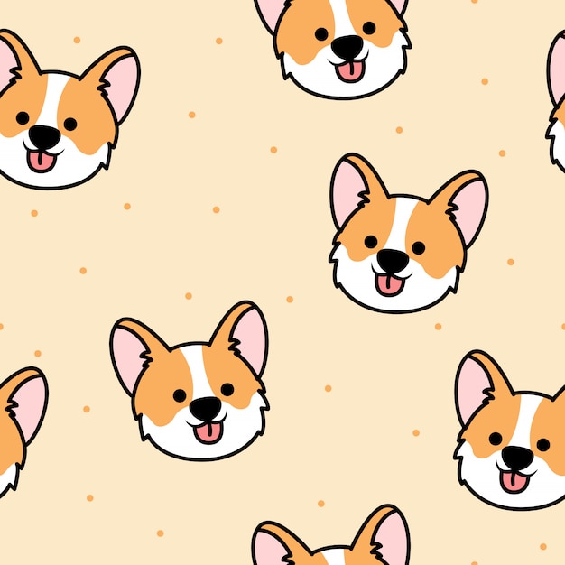 Padrão sem emenda de corgi bonito cara dos desenhos animados