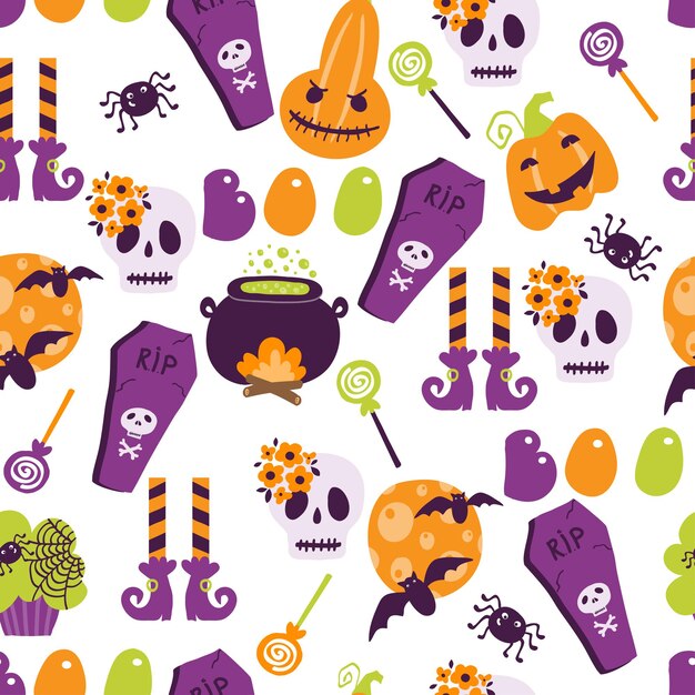 Padrão sem emenda de desenho animado de Halloween
