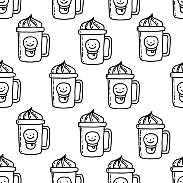 Vetor padrão sem emenda de desenho animado desenhado à mão para chá e café
