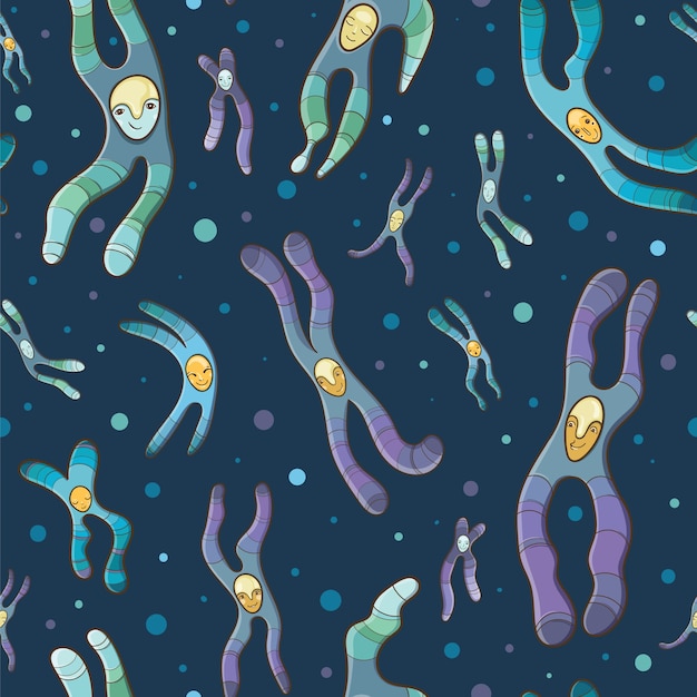 Vetor padrão sem emenda de desenhos animados de cromossomos.