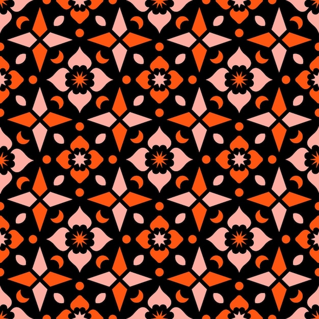 Vetor padrão sem emenda de design abstrato rosa e laranja com fundo preto.
