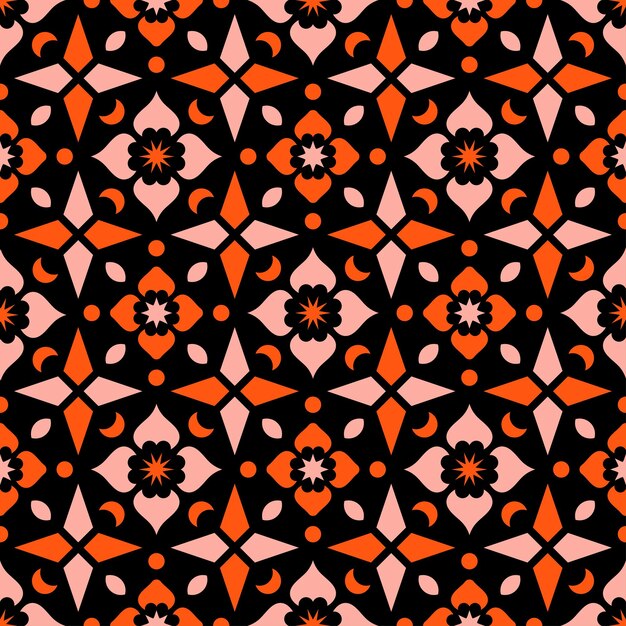 Vetor padrão sem emenda de design abstrato rosa e laranja com fundo preto.