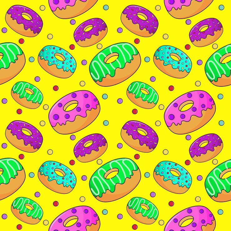 Vetor padrão sem emenda de donuts doce fofo. sobremesas de verão