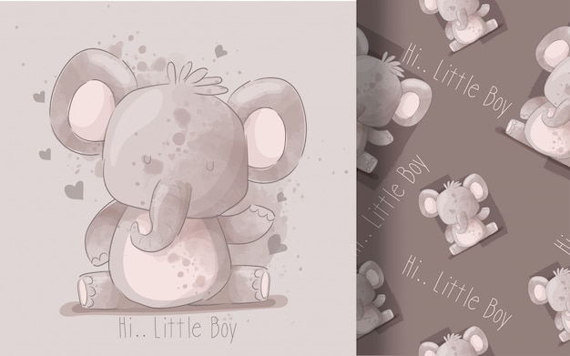 Padrão sem emenda de elefante pequeno bonito. ilustração para crianças