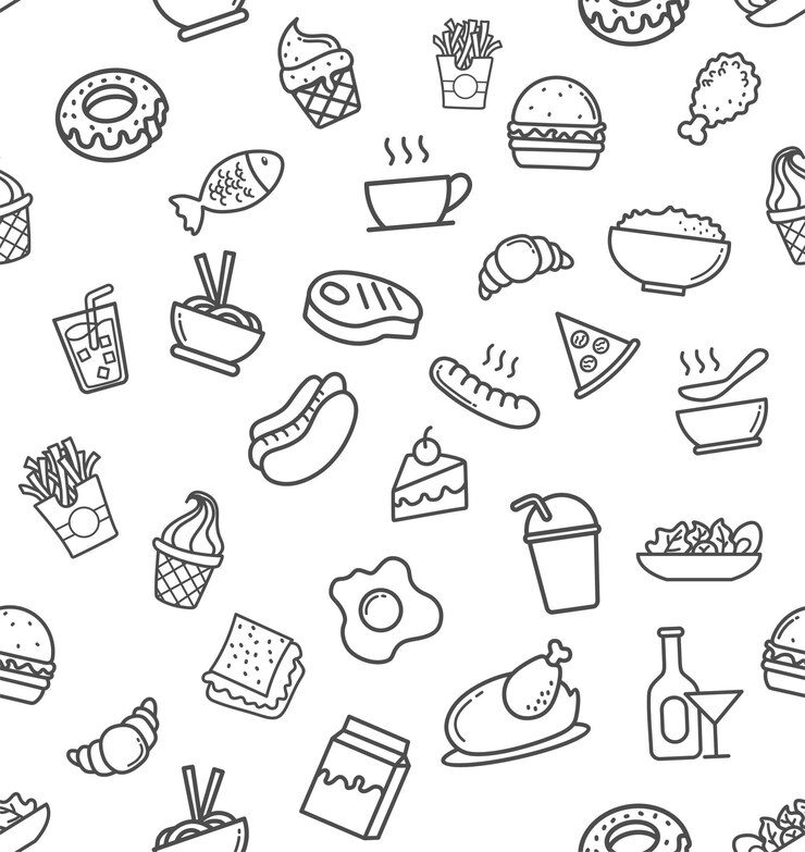 Padrão sem emenda de fast-food usando arte doodle. ilustração vetorial