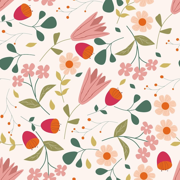 Padrão sem emenda de flor fofa desenhada à mão vintage