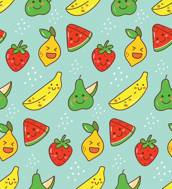 Padrão sem emenda de fruta kawaii