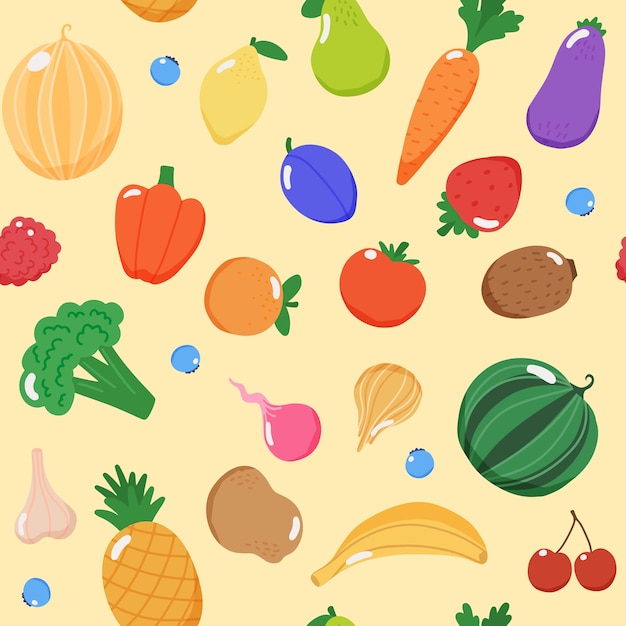 Padrão sem emenda de frutas e vegetais