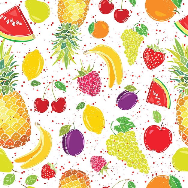 Padrão sem emenda de frutas para seu projeto. Ilustração vetorial Desenhado à mão